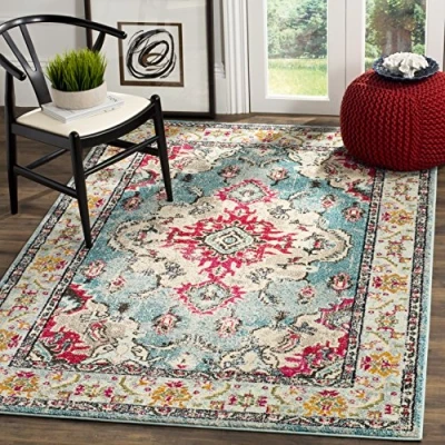 Image de Safavieh Boho Chic Tapis d&#039;intérieur, tressé, Collection MNC243, en Bleu, Fuchsia, 201 x 279 cm pour Salon, Chambre ou Tout Espace intérieur