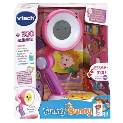Image de VTech Funny Sunny Rose, Compagnon Interactif, Conteuse d&#039;Histoires et Chansons, Relaxation, Routine, Émotions, Jeux Rigolos, Veilleuse, Réveil, Cadeau Enfant de 3 Ans à 8 Contenu en Français