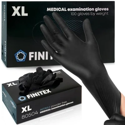 Image de FINITEX Gants Jetables Noirs en Nitrile XL, 5.0g/pcs, 100pcs, sans Poudre Latex pour Aliments Nettoyage Tatouage Jardinage Examen Médical, 5mil