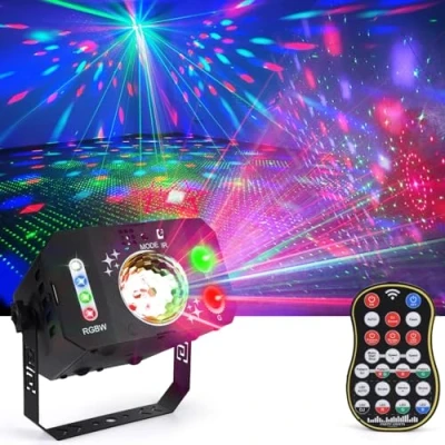 Image de Lampe de Scène, Fwiull Lumière Disco à 7 Yeux avec Télécommande et Stroboscope, Boule Grand Angle Contrôle la Musique, Divers Effets RGBW Lumiere Soirée 2M USB pour Halloween, Fête, Noël
