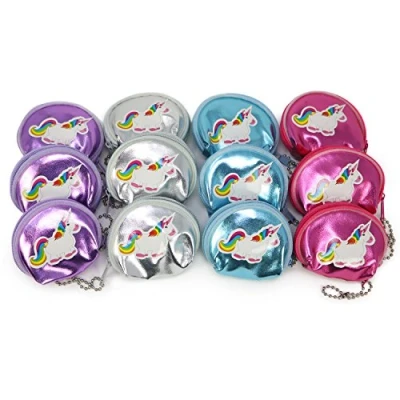 Image de com four® 12x Mini Sac à Main avec Autocollant Licorne, en Rose, Violet, Bleu et Argent, 6,5 x 6 cm (12 pièces Licorne)