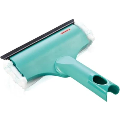Image de Leifheit lave vitres 3 en 1 S avec molleton microfibres, raclette vitre &amp; encadrements, nettoyeur de poignée pratique, compatible Click System, Bleu