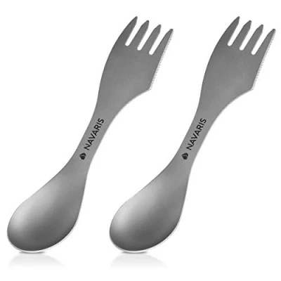 Image de Navaris 2x Couvert Camping 3 en 1 Set avec Cuillère Fourchette Couteau Titane Georgette Randonnée Pique Nique