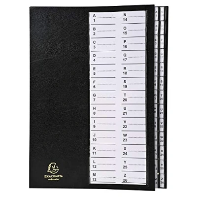 Image de Exacompta Réf. 621226E 1 trieur Ordonator dos extensible cavaliers plastique couverture rigide 26 compartiments alphanumériques dim 25x33 cm pour A4 couleur noir