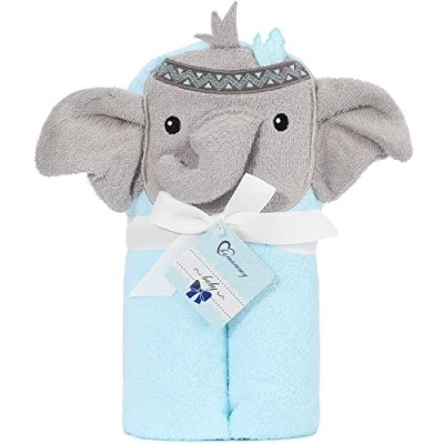 Image de Be Mammy Serviette à Capuche en Coton Bébé 95cm x BE20 272 BBL (Bleu Éléphant)