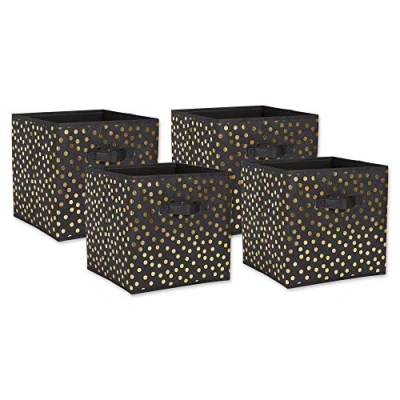 Image de DII Lot de 4 paniers pliables en tissu non tissé Motif à pois Noir/doré 27,9 x cm