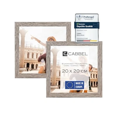 Image de CABBEL Lot de 2 Cadres Photo 20x20 cm, Chêne foncé, Cadre Stable en Bois MDF, Verre plexi incassable, à Suspendre &amp; Poser, idéal pour Photos/Images/collages