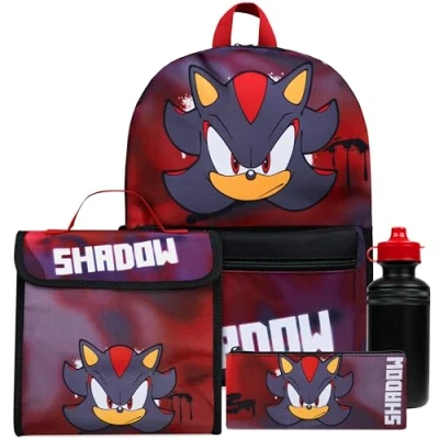 Image de Sonic The Hedgehog Sac a Dos Enfant 4 Pcs Bouteille d&#039;eau Trousse à Lunch Shadow Fournitures Scolaires (Shadow Ensemble de Pièces)
