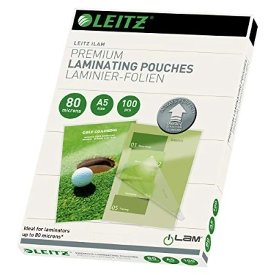 Image de Leitz 749200000 Pochettes de plastification, Matériau Épais 80 Microns (Transparent, Brillant, A5) Pack 100