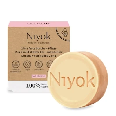 Image de Niyok® douche fixe 2 en 1 + soin « Soft Blossom » (80 g) Savon de cosmétique naturel Gel solide pour tous les types peau végétalien le corps et mains Sans