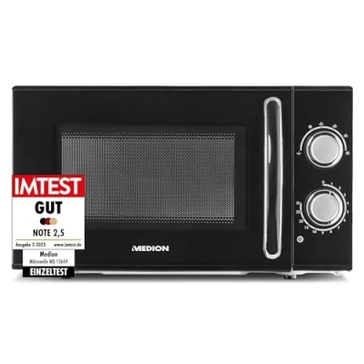 Image de MEDION Micro ondes, puissance env. 700 watts, capacité 17 litres, 6 niveaux, fonction décongélation, MD 15644, noir