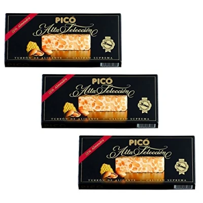 Image de Picó Le pack comprend 3 Turron de Alicante Dur Nougat boîte noire Qualité supreme 200gr