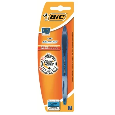 Image de BIC Atlantis Soft Stylos Bille Rétractables Pointe Moyenne (1,0 mm) Bleu, Blister de1