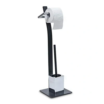 Image de Relaxdays 10019104 Ensemble 2en1 porte brosse WC avec rouleau papier toilette acier chromé salle de bain toilettes 70 x 20 cm, anthracite