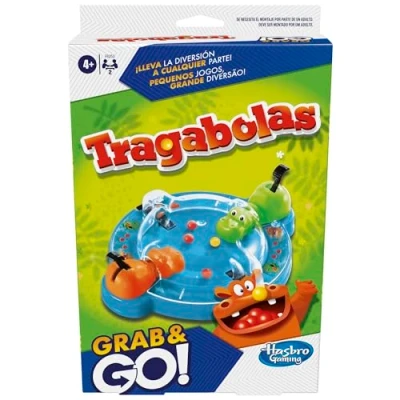 Image de Hasbro Gaming Tragabolas Grab and Go Jeu Portable pour 2 Joueurs de Voyage Enfants Comprend hippopotames comilons Version espagnole Portugaise