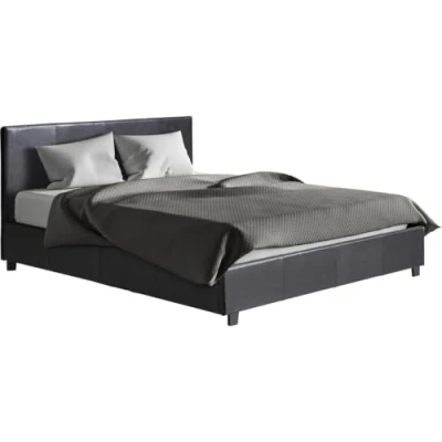 Image de Habitat et Jardin Lit Double Carla en Simili Noir avec Coffre Rangements 160 x 200 cm Cadre de 2 Places Design Sommier à Lattes Tête Inclus