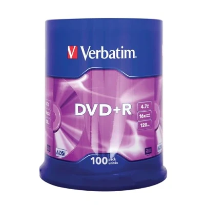 Image de Verbatim DVD+R x 100 4.7 Go Capacité Vitesse d&#039;écriture 16x Spindle de pièces
