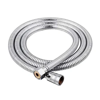 Image de Ferrestock Fontastock FSKFAB001 Flexible de douche en acier inoxydable 1,70 à 2 m avec joints laiton, filetage femelle 1/2&quot; et écrous serrage conique hexagonal Chrome