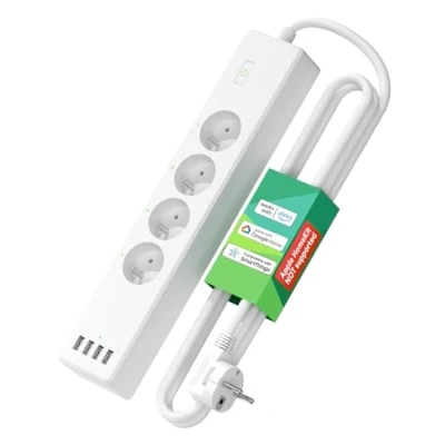 Image de Meross Multiprise Connectée (FR), 16A Prise WiFi Compatible avec Alexa et Google Home, Programmable (4 Prises AC 4 Ports USB) Fonction du Temps Contrôle à Distance
