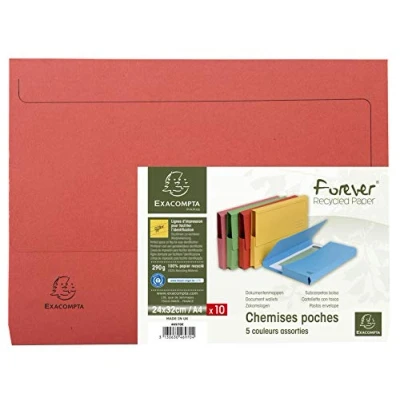 Image de Exacompta Réf. 46970E Paquet de 10 chemises Poche avec soufflet 32 mm Forever® 290 g/m² 100% recyclées et certifiées Ange Bleu dimensions 24 x cm 5 couleurs assorties