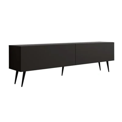 Image de 3E 3xE living.com Meuble TV : Deux Portes, étagères, Couleur Noir Mat, Pieds Noirs D L 170 cm, H 52 P 32 cm