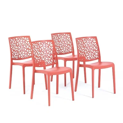 Image de Lot de chaises Anna en polypropylène renforcé, empilables, Usage intérieur et extérieur (4 chaises, Corail)