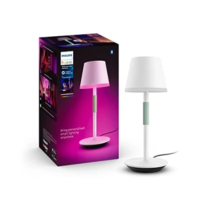 Image de Philips White and Color Ambiance, lampe à poser portable Hue Go Portable, compatible Bluetooth, 370 lm, 16 millions de couleurs blanche, fonctionne avec Alexa, Google Assistant et Apple Homekit