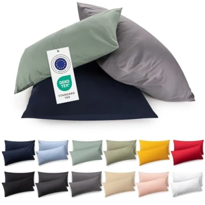 Image de Blumtal Premium Taie Oreiller 40x60 Coton (Lot de 2) Certifié Oeko Tex, 100% Jersey d&#039;oreiller en Jersey, Ultra Doux Housse Coussin Gris Clair Lune