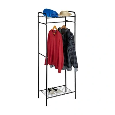 Image de Relaxdays Portant à vêtements avec surfaces de rangement, tringle, range chaussures, HxLxP: 166 x 60,5 38 cm, noir