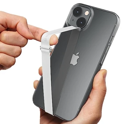 Image de Sinjimoru Reusable Stretching Phone Strap, Silicone Cell Grip Holder with Clip for iPhone Case Secure &amp; Slim Smart Hand. Sinji Loop 210, Blanc
