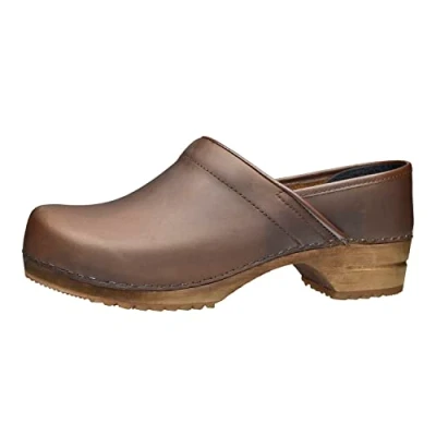 Image de Sanita Jamie Sabots fermés Produit Original Fabriqué à la Main pour Homme en Cuir avec Semelle Bois Marron 45 EU