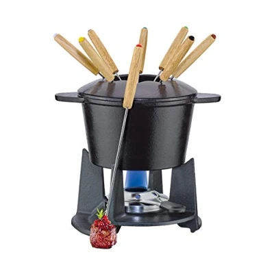 Image de fondue Grenole Set à en fonte avec 8 fourchettes Noir Ø 15,5 cm