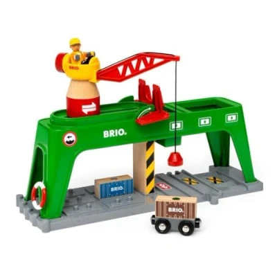 Image de BRIO World 33996 Grue Double Voie de Chargement Action Jeu sans Pile/avec Aimant Figurine Incluse Jouet pour garçons et Filles à partir 3 Ans