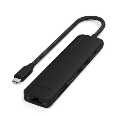Image de Hub USB C Slim Multiport 7 in 1 Ethernet 1Gbit Power Delivery 100W Satechi Noir