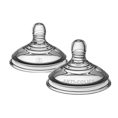 Image de Tommee Tippee Lot de 2 tétines anti coliques avancées pour biberons à débit rapide 6 mois et plus, type poitrine un loquet naturel, valve colique, silicone souple