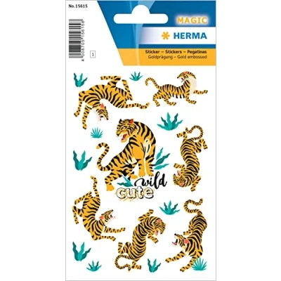 Image de HERMA 15615 Lot de 16 autocollants en forme tigre sauvage avec gaufrage doré