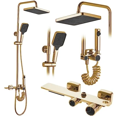 Image de Rea Colonne de Douche HELIX Gold Système en Laiton Pour Salle Bain (Or)