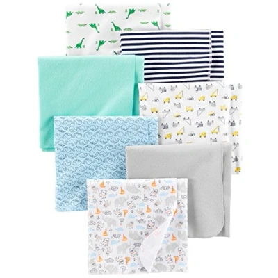 Image de Simple Joys by Carter&#039;s Bavoirs d’épaule en mousseline Mixte Bébé, Lot de 7, Vert Menthe/Bleu/Blanc, Taille unique