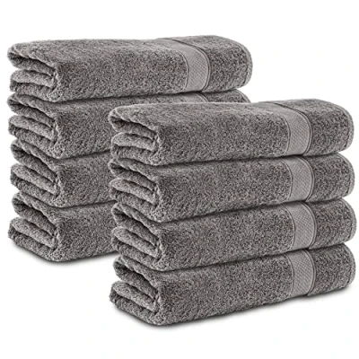 Image de Komfortec Lot de 8 Serviettes Toilette 50 x 100 cm en 100% Coton 470 g/m² Tissu éponge Doux Gris Anthracite