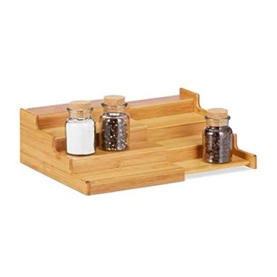 Image de Relaxdays 10021572 Étagère à Épices en Bambou Extensible avec 4 Étages Aspect Naturel Résistant Humidité HLP 11x38,5x28 Nature, Standard