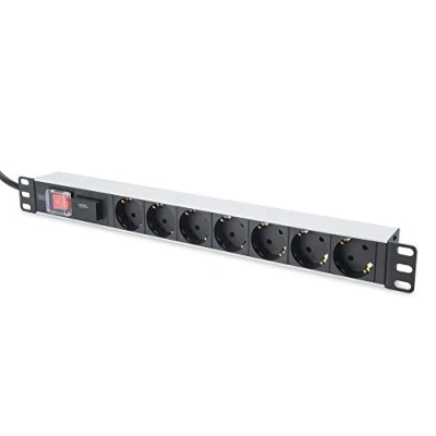 Image de DIGITUS Multiprise 19&quot; 7 prises 1U 250VAC 50/60Hz 16A 4000W Avec interrupteur et protection contre les surtensions Pour armoires réseau serveur 19 pouces