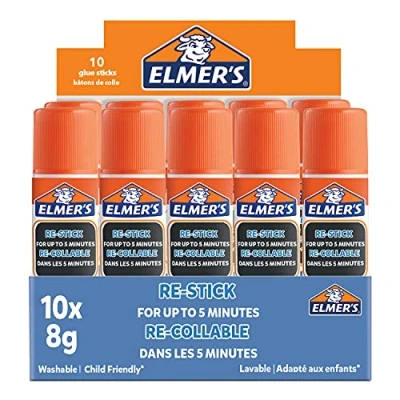 Image de Elmer&#039;s Bâtons de Colle repositionnable Devient transparente en séchant et recolle facilement pendant 5 minutes Lavable adaptée aux enfants 8 g Lot 10