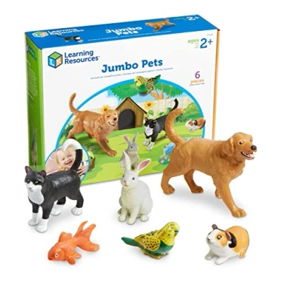 Image de Learning Resources animaux domestiques géants (6 domestiques), ressources maternelle, chien, lapin, chat, cochon d&#039;Inde, poisson, oiseau, figurines pour enfants 2+