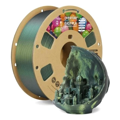 Image de OVERTURE Shimmer EASY PLA Filament 1.75 mm, d&#039;imprimante 3D 1kg (2.2 lb), Précision dimensionnelle de +/ 0,02mm(Shimmer Argent Vert)