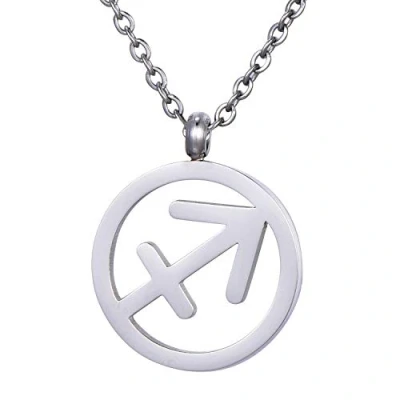 Image de Morella Collier pour Femmes en Acier Inoxydable Argent avec Pendentif Signe du Zodiaque Sagittaire dans Petit Sac