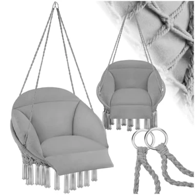 Image de TECTAKE Fauteuil suspendu SAMIRA avec des Cordes de maintien solides pour une Utilisation à l&#039;intérieur et l&#039;extérieur Gris