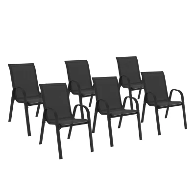 Image de Lot de 6 chaises jardin empilables en métal noir et textilène