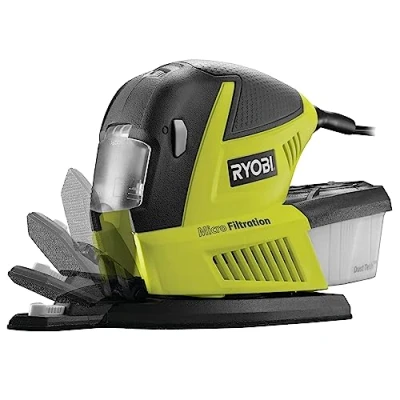 Image de RYOBI Ponceuse multifonction 180 W 3 modes : triangulaire, 1/3 de feuille, finition variateur vitesse Livrée en sac transport avec 30 abrasifs (10x1/3 10 triangles, doigts)