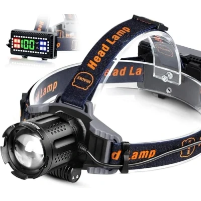 Image de MIAOKE Lampe Frontale, Frontale USB rechargeable 100000 Lumen Super Bright IPX5 Waterproof 4 Modes avec Indicateur de Puissance et Lumière d&#039;Avertissement pour Adulte Running Outdoor Camping