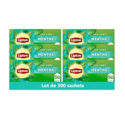 Image de Lipton, Thé Vert, Vert Origine Asie, Infusion à Froid ou Chaud, Goût Menthe, Fraîcheur, Ingrédients d&#039;Origine 100% Naturelle, 300 Sachets